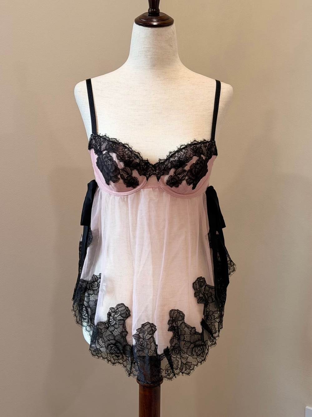 Victoria’s Secret Pink & Black Lace Babydoll Lingerie